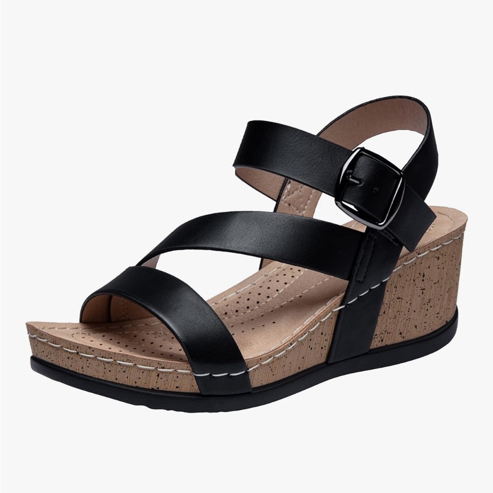 Elegant Black Wedge Sandals